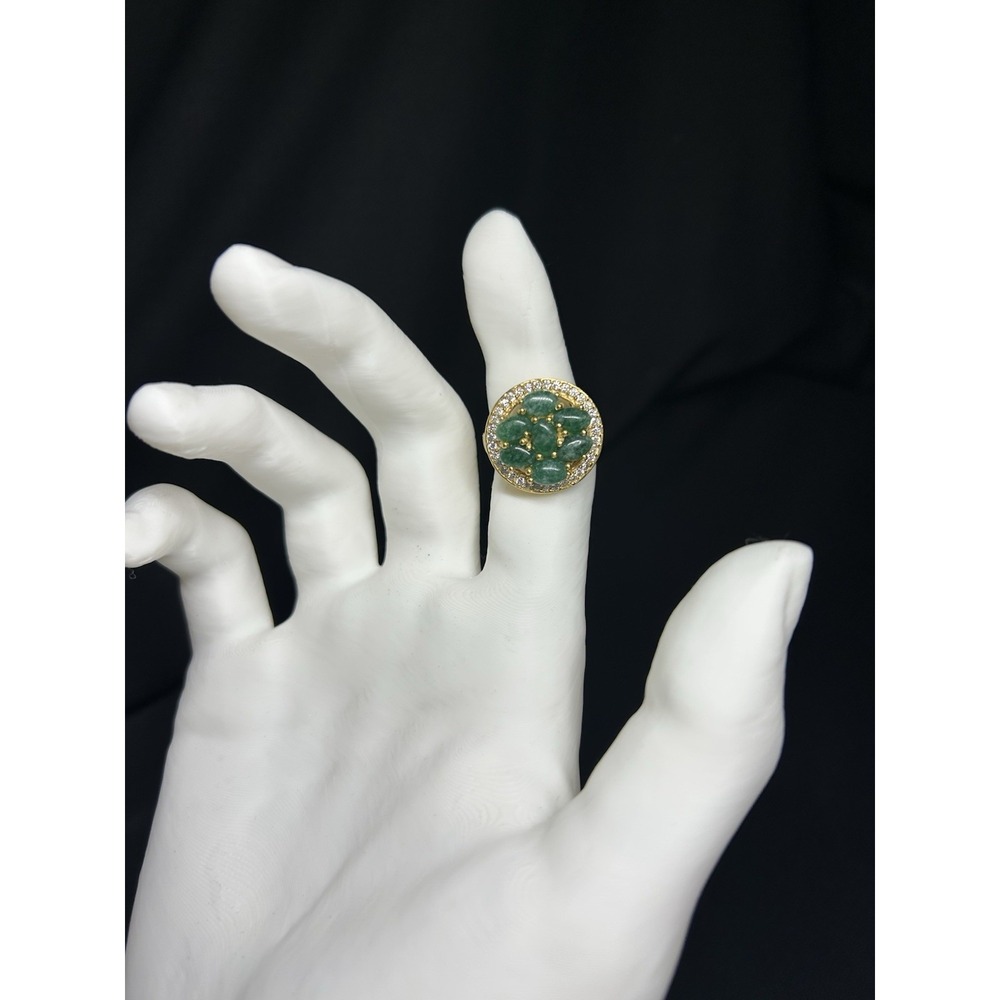 Natural Jade Gemstone Ring Gold Over Sterling Silver Ring Size 6 3/4